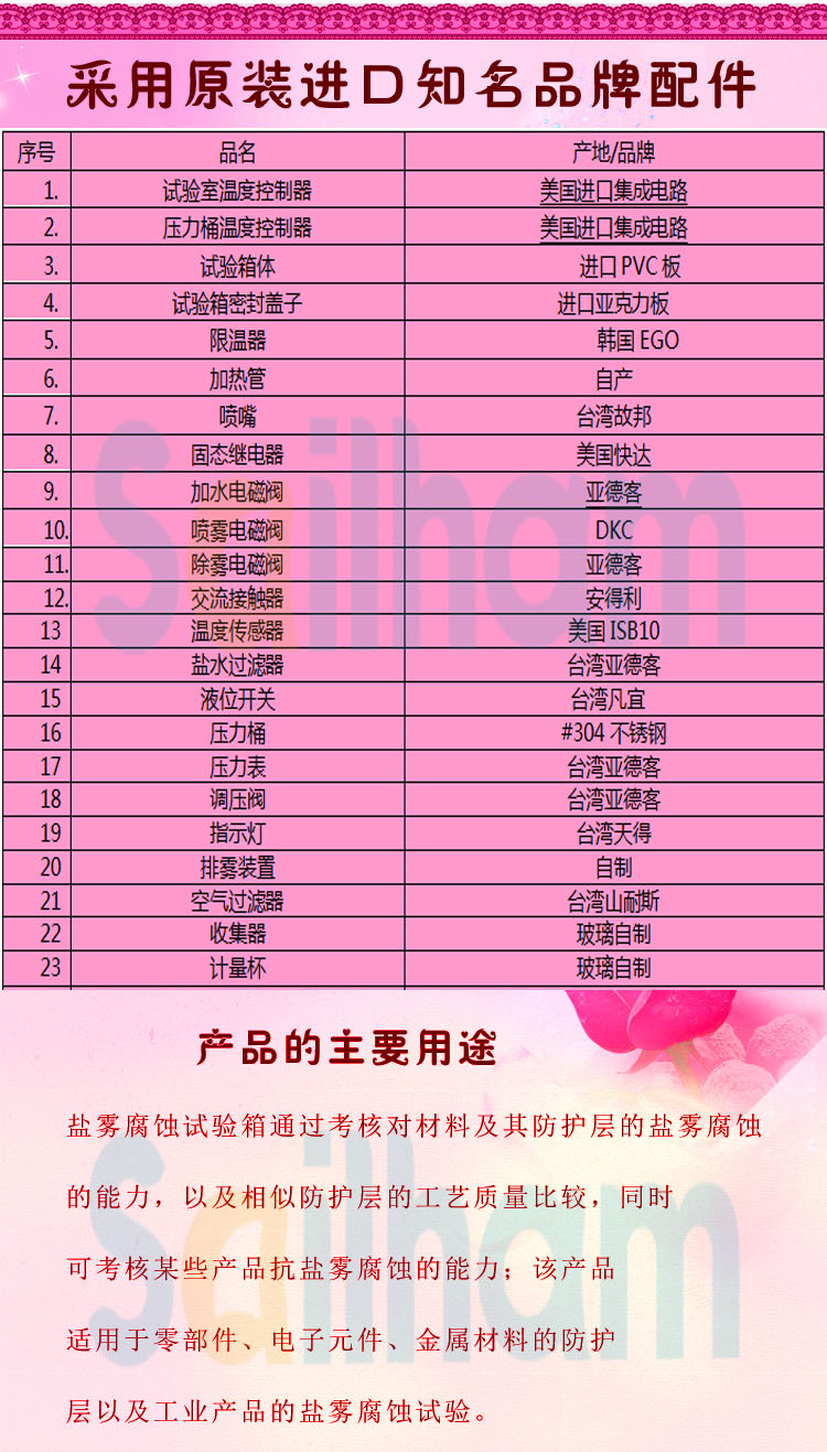 多功能鹽霧試驗(yàn)箱品牌配件介紹